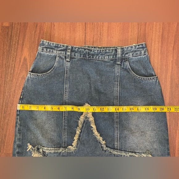 Romwe western country Punk Star Pattern Raw Hem Slant Pocket Denim skirt - Picture 9 of 12